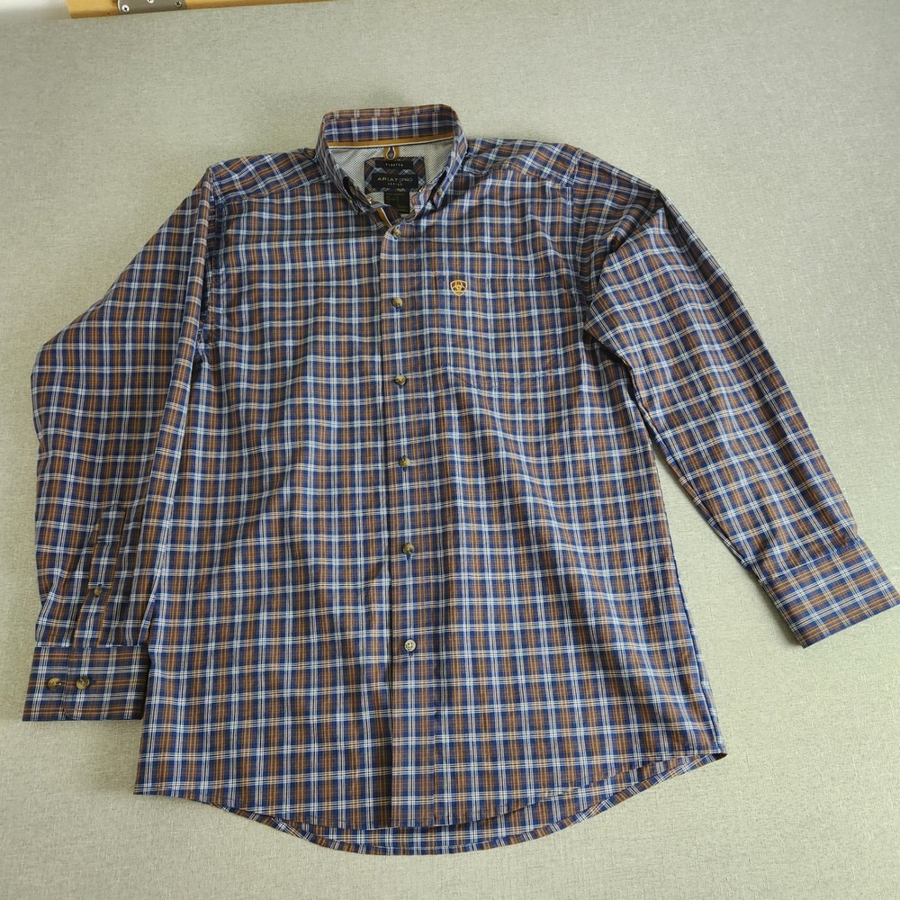 NWOT Ariat Pro Series Mens Small Utility Blue Plaid Stretch Long Sleeve Button